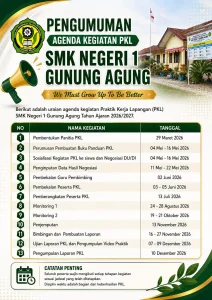 Pengumuman Agenda Kegiatan Praktik Kerja Lapangan (PKL) SMK Negeri 1 Gunung Agung Tahun Ajaran 2026/2027